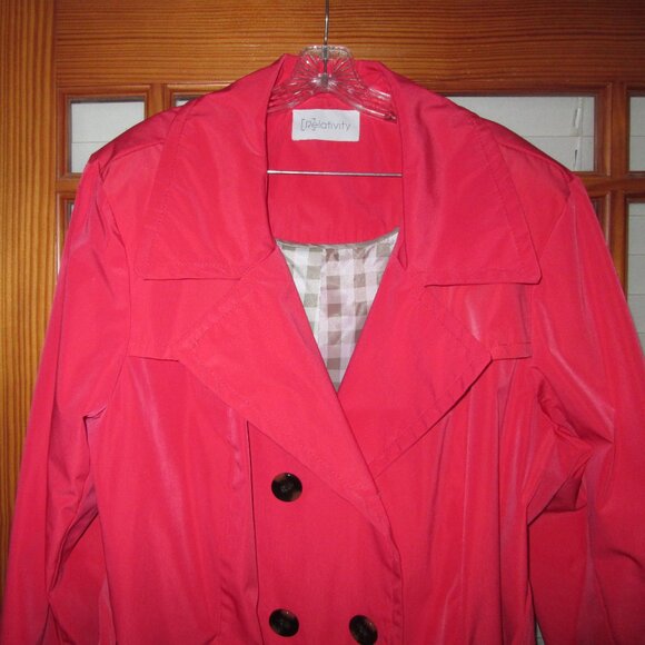 Relativity Double Breasted Raincoat Women's 2X Lined Coral Belt - Picture 4 of 9